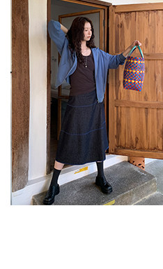 HelloooEat льняная юбка А-силуэта с контрастной отделкой джинсового цвета в винтажном стиле