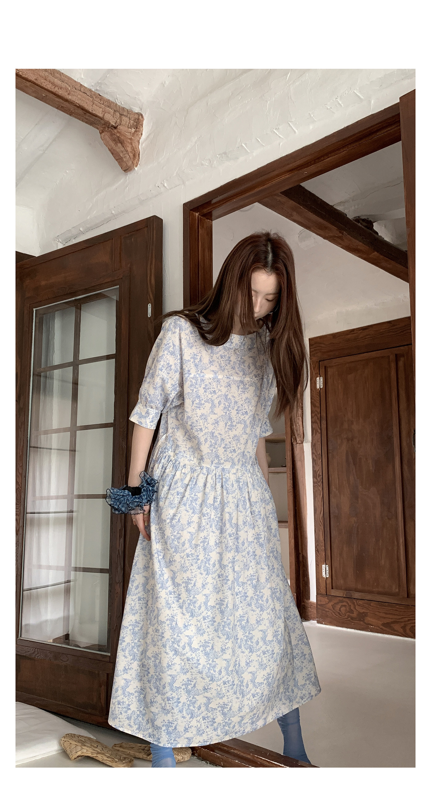 HelloooEat японское однотонное платье с открытыми плечами, нежное свободное платье с пышными рукавами и цветочным принтом средней длины