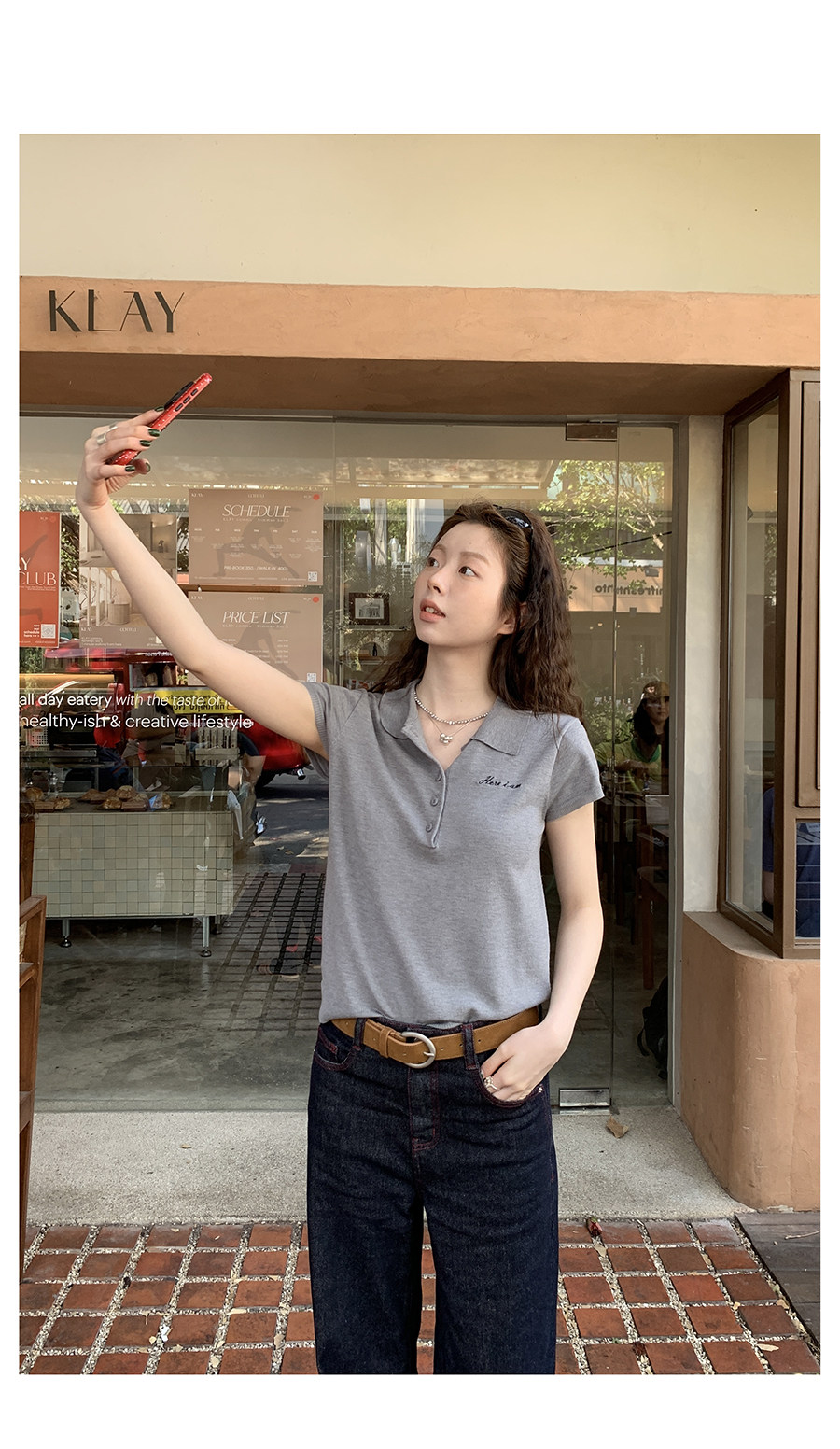 HelloooEat американская ретро вышитая вязаная рубашка с воротником поло повседневная универсальная приталенная с короткими рукавами