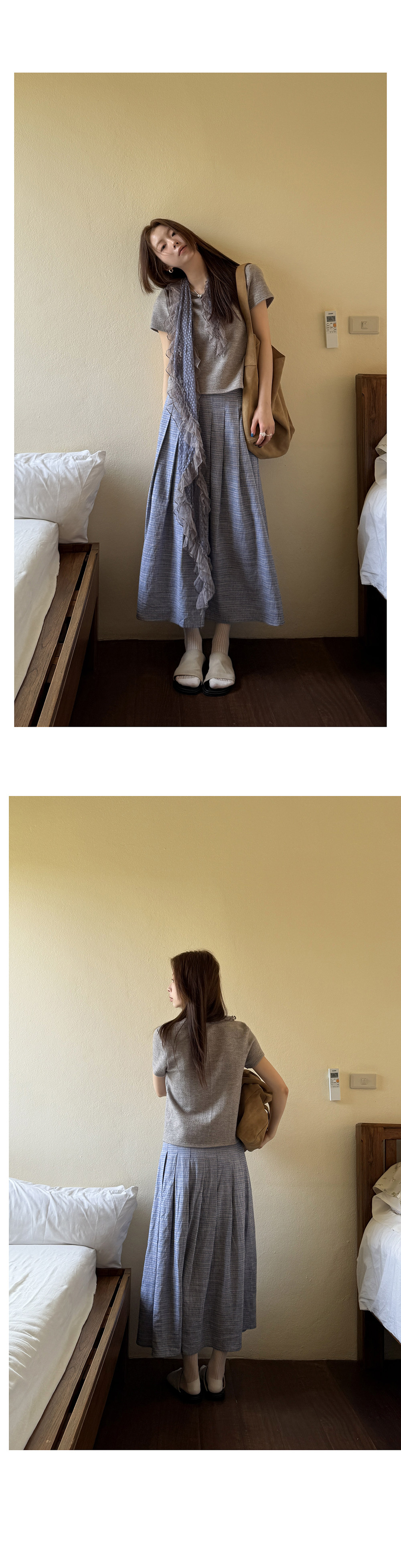 Hellooo Eat свежая сине-фиолетовая клетчатая юбка 2025 ретро плиссированная клетчатая стройнящая длинная юбка