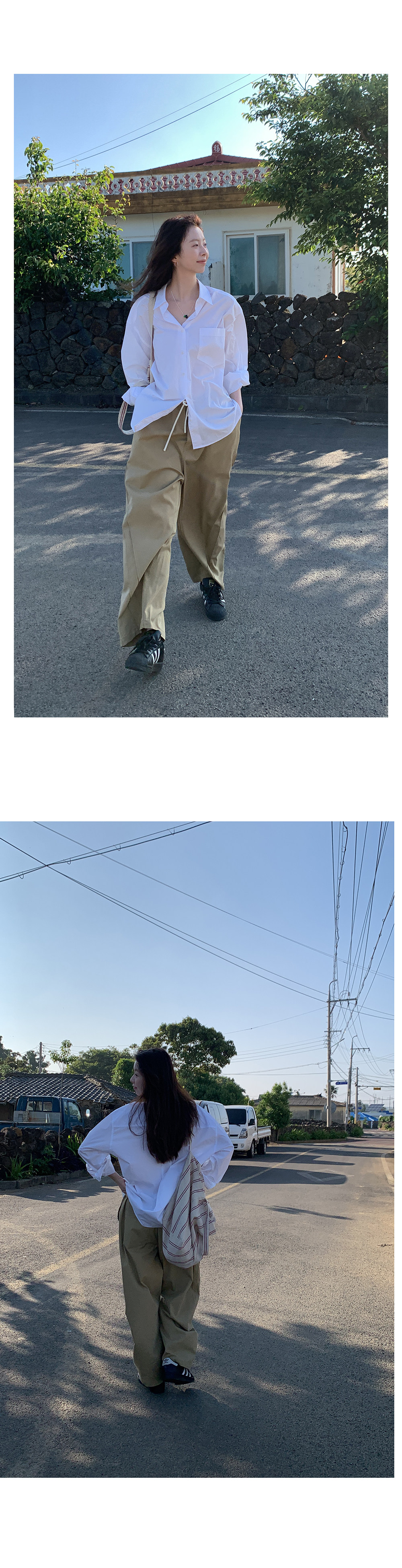 HelloooEat хлопковая белая рубашка / лиоцелловые брюки карго / футболка с принтом