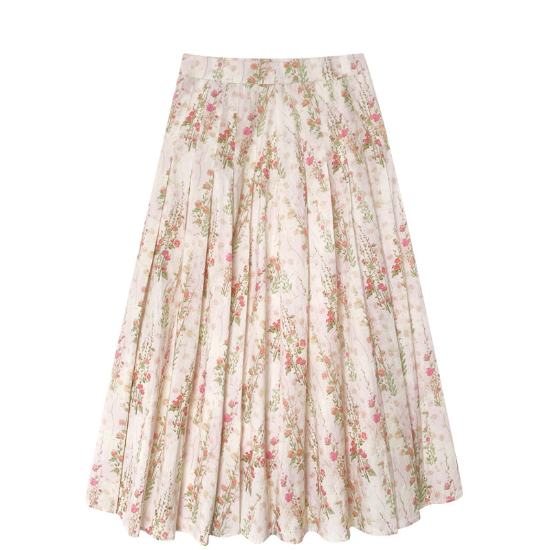 Hellooo Eat французская винтажная юбка с цветочным принтом 2025 летняя элегантная плиссированная юбка средней длины для женщин