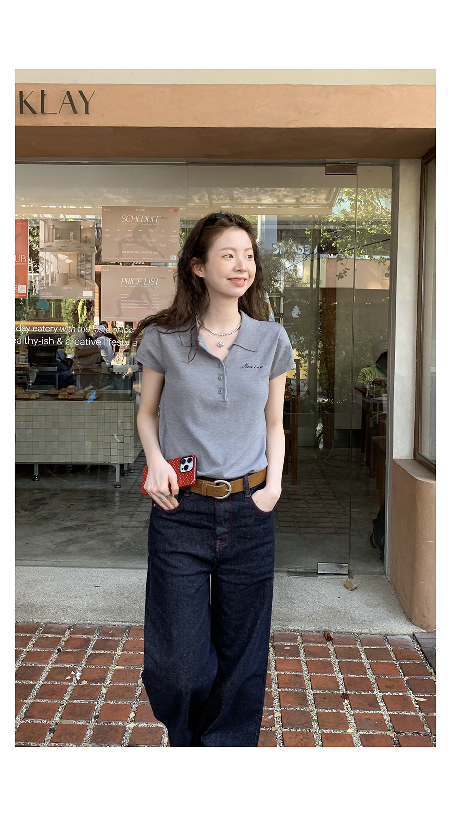 HelloooEat американская ретро вышитая вязаная рубашка с воротником поло повседневная универсальная приталенная с короткими рукавами