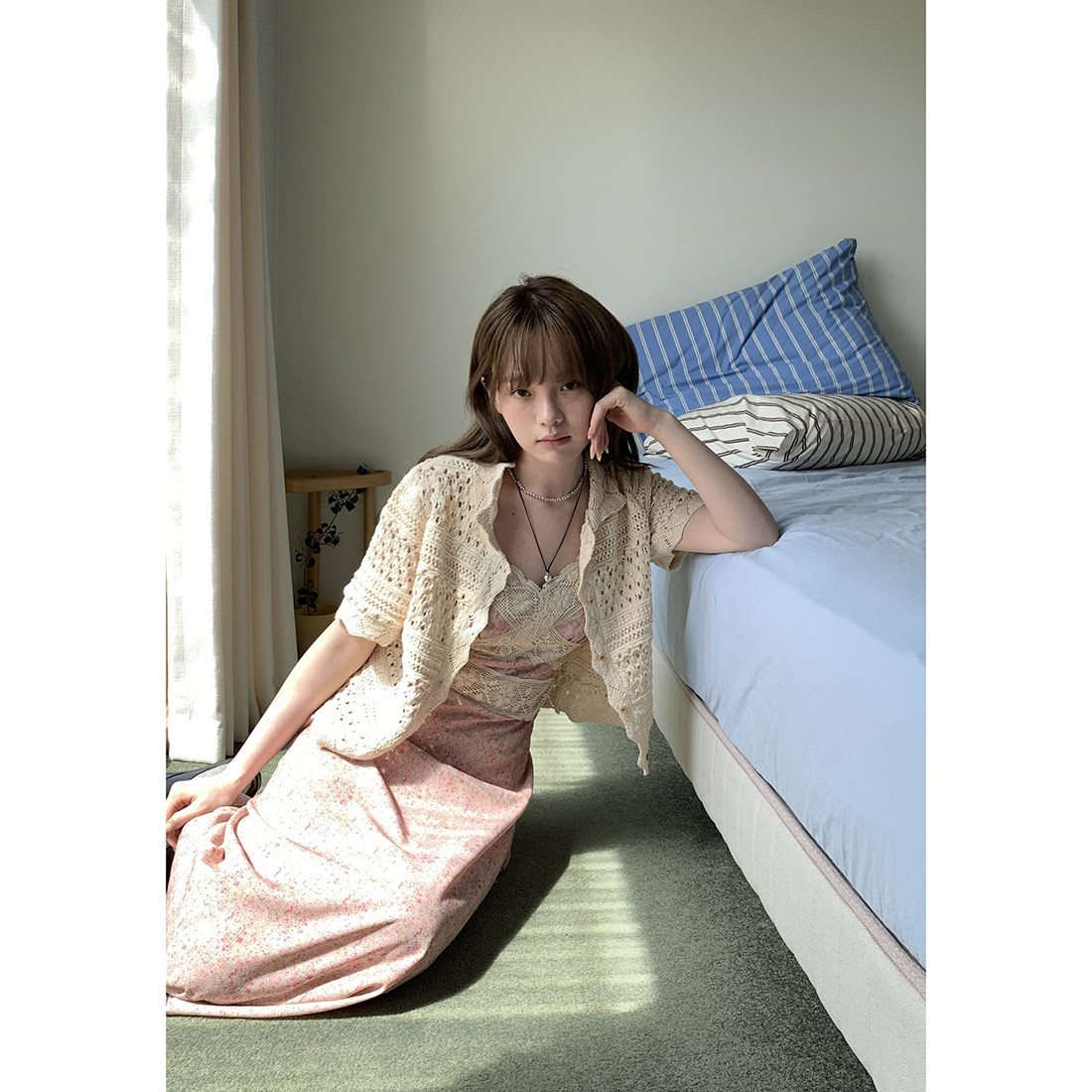 Hellooo Eat кардиган с ручной вязкой крючком в винтажном стиле 2025 абрикосовый с отложным воротником однобортный короткий рукав