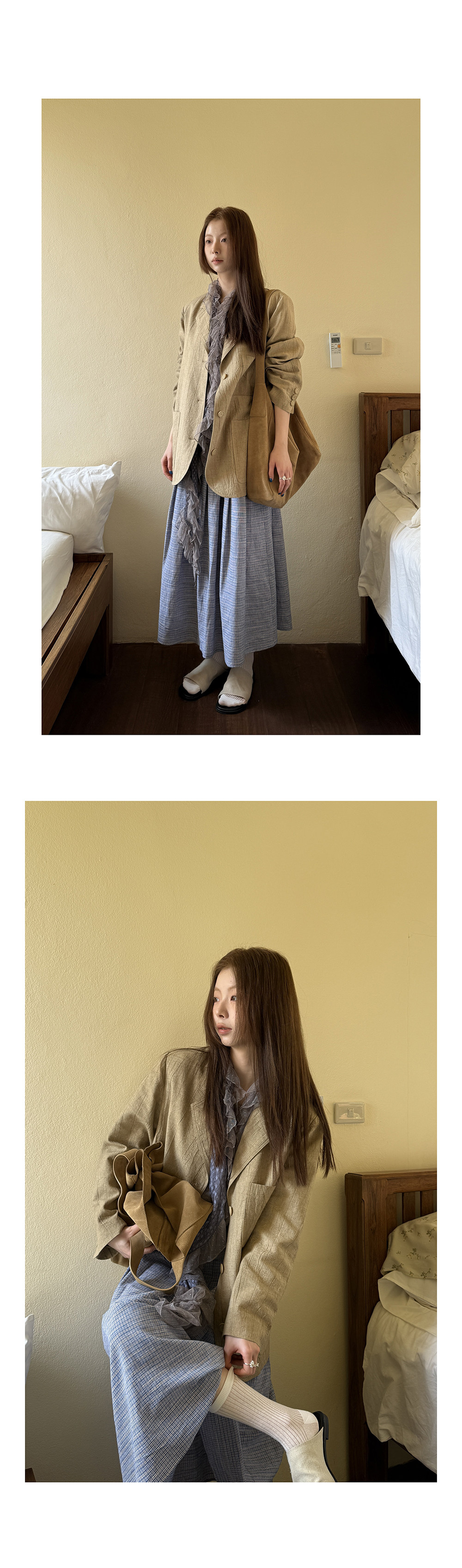 Hellooo Eat свежая сине-фиолетовая клетчатая юбка 2025 ретро плиссированная клетчатая стройнящая длинная юбка