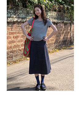 HelloooEat льняная юбка А-силуэта с контрастной отделкой джинсового цвета в винтажном стиле