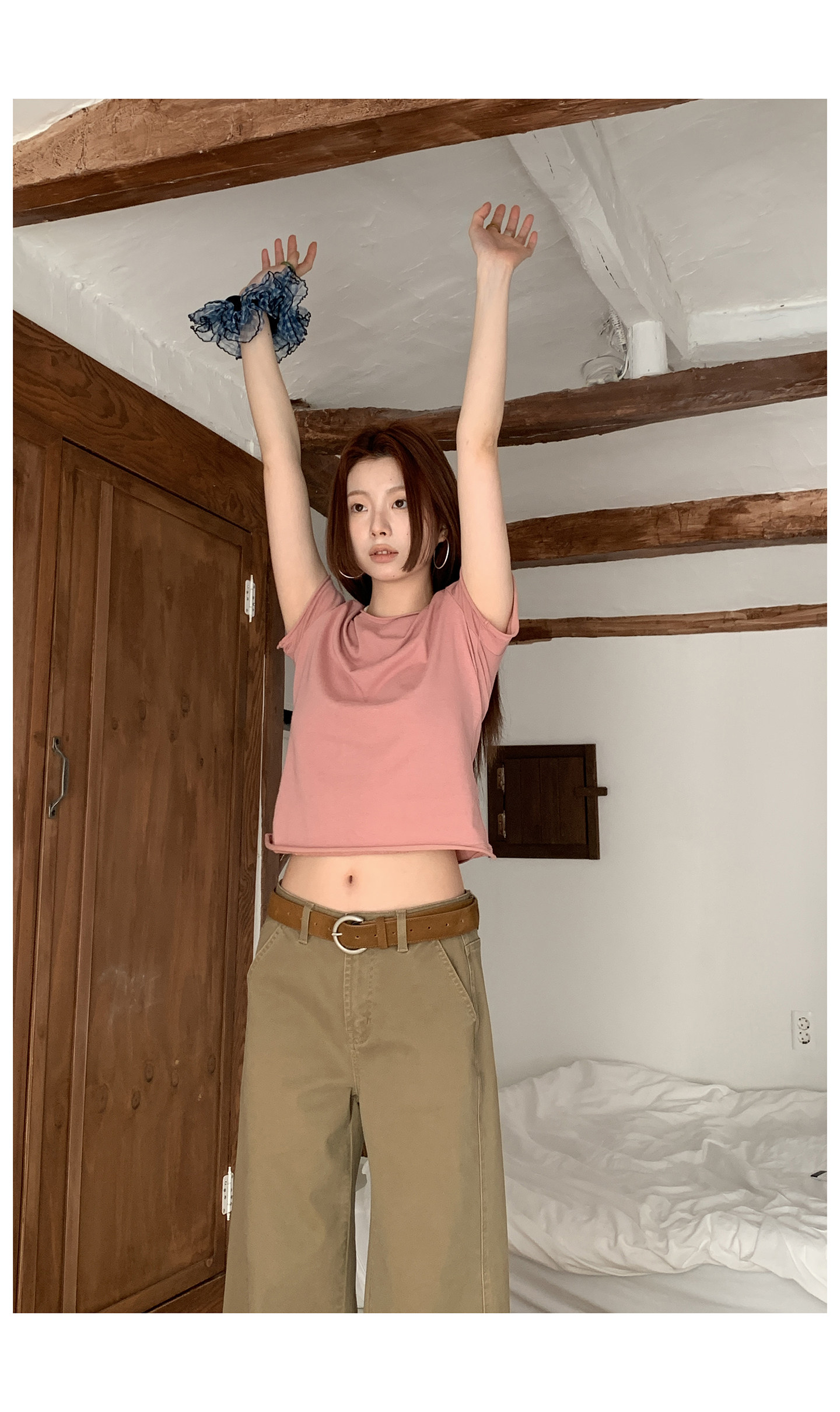 HelloooEat 多色基础款卷边显瘦T恤春夏休闲圆领套头百搭短袖上衣