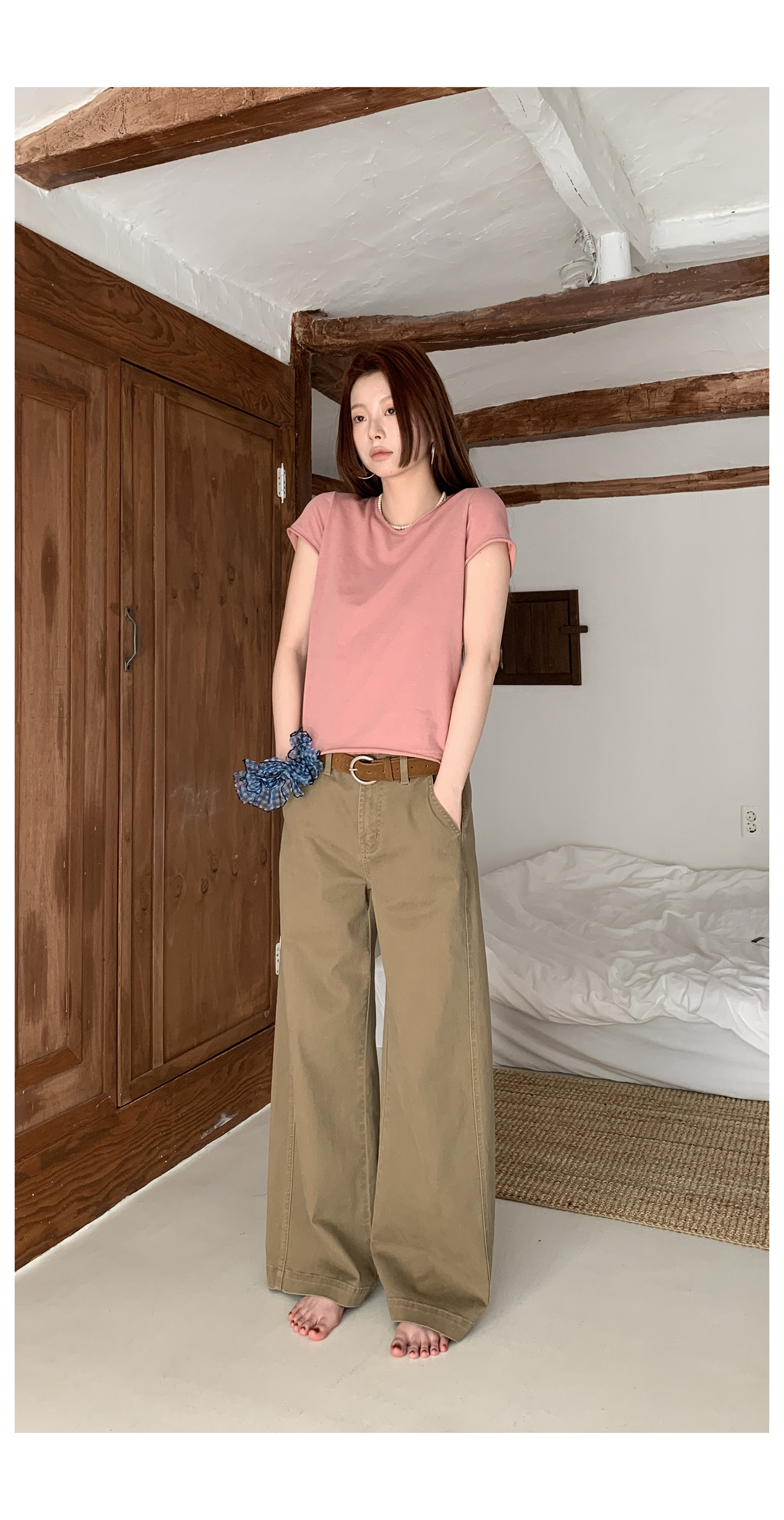 HelloooEat 多色基础款卷边显瘦T恤春夏休闲圆领套头百搭短袖上衣