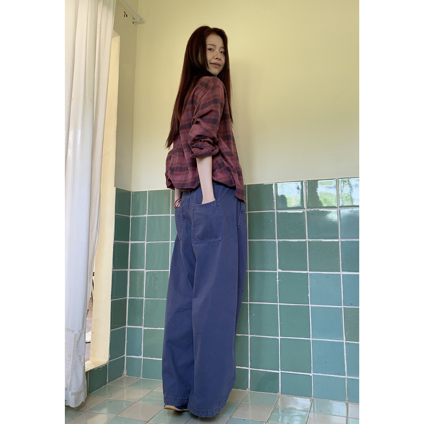 HelloooEat корейская хлопковая розовая клетчатая рубашка ретро американский свободный отложной воротник длинный рукав солнцезащитная куртка