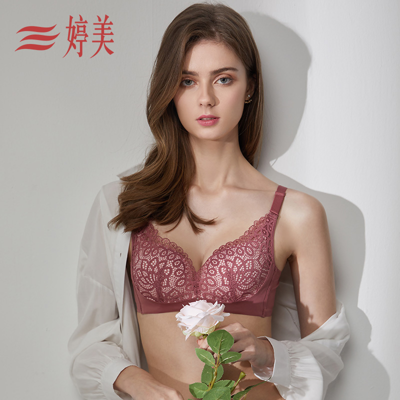 Tingmei Poly Woo Underwear Women No Steel Ring Sexy Poly Woo Small Chest Adjustment Type Small Chest Display Big Lace Small Cute Hood