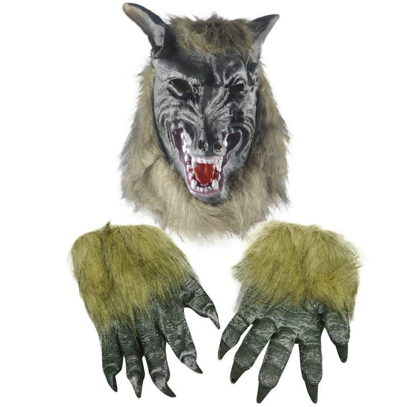 Halloween Horror Scary face mask animal wolf head set stage