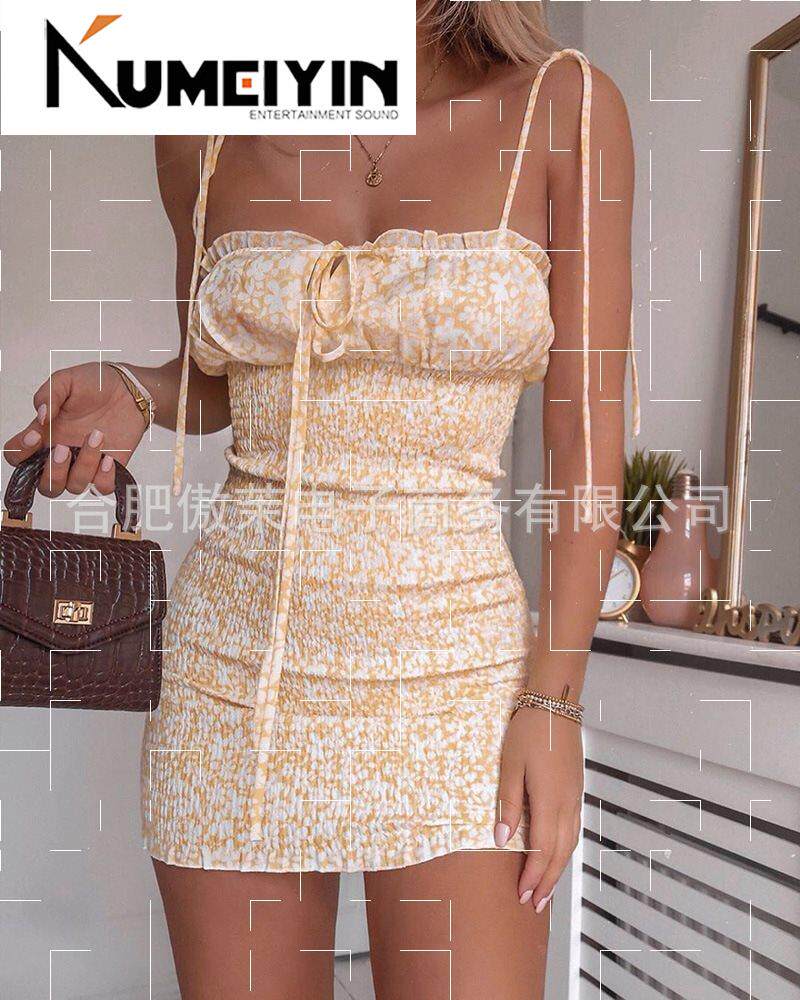 LZZ1510 2020 cross-border floral yellow halter skirt for