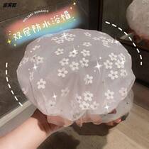 Bath Cap Adult Female Waterproof Bath Cap Double Thickened Headgear Korea Bath Cap Hair Film Special Care Hair Hood