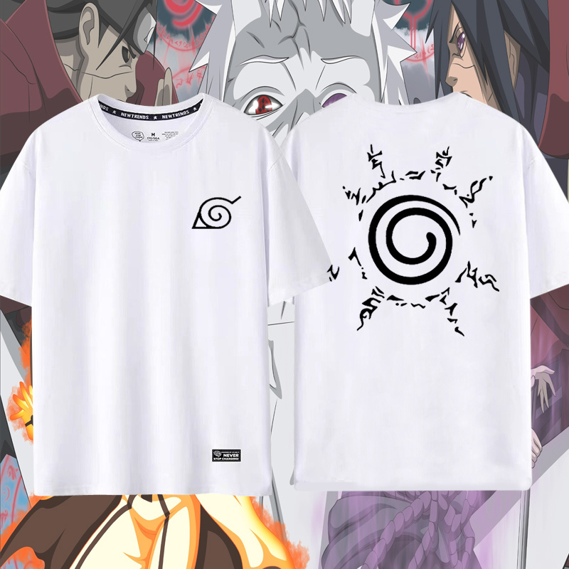Naruto Uchiha Sasuke Itachi Uzumaki Clan Crest Short Sleeve Shirt Loose Large Size Summer Thin Men's Ln