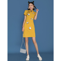 Cheongsam 2021 new summer modern young section national tide girl daily small fresh cartoon sweet dress