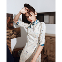 Improved version of Cheongsam summer Chinese style deerskin velvet short girly temperament elegant young mid-sleeve student dress