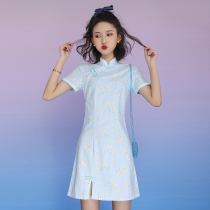 Cheongsam 2021 new small modern floral small fresh young girl daily modified version of the dress