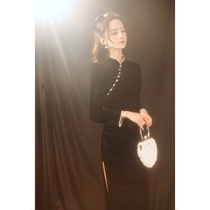Black velvet cheongsam summer usually can wear a young girl retro socialite temperament improved version of the dress dress