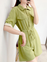 2022 summer new slimming casual drape jumpsuit womens temperament waist chiffon jumpsuit womens shorts