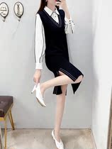 2022 spring and autumn new fashion womens clothing temperament chiffon shirt knitted vest sweater skirt two-piece suit