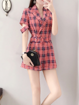 2021 summer new net red jumpsuit womens temperament spring and autumn plaid suit jumpsuit womens wide-leg shorts