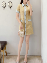 2021 spring and autumn new womens clothing small fragrance woolen skirt elegant retro denim stitching tweed dress