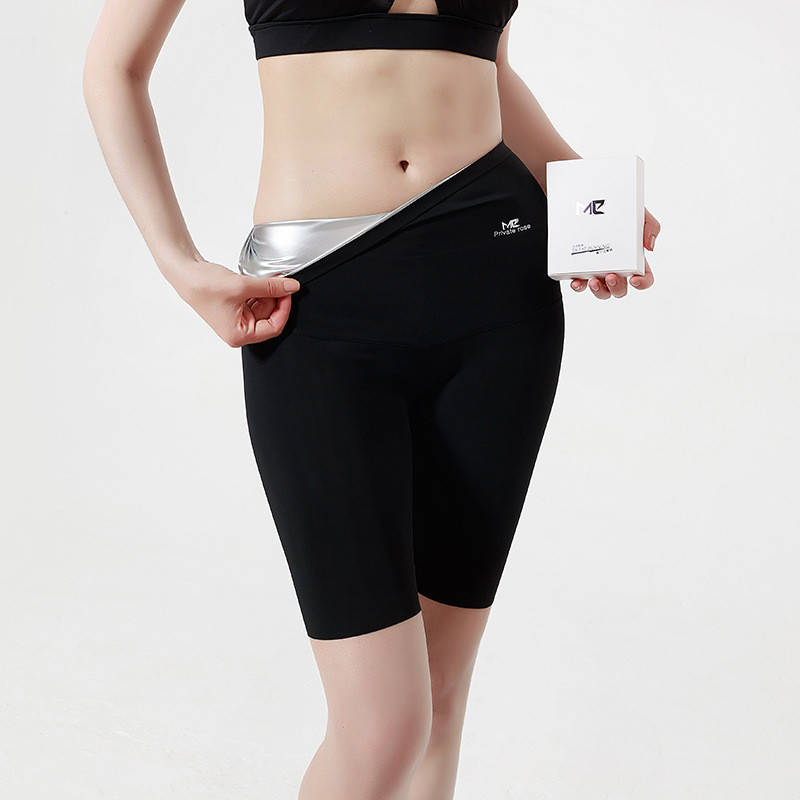 Sweaty leggings women's outer wear sports fitness sweaty shorts high waist abdomen five points yoga slimming fat burning pants thin