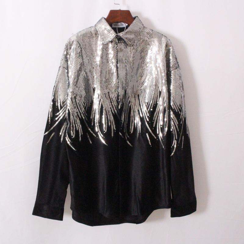 Trendy Silver Sequin Shirt for Men, Long-Sleeved, Loose Fit, Unique Fashion Brand, Performance Outfit, Stage Performance Shirt Jacket