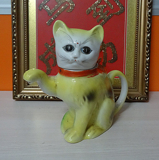 Old cat pot and teapot vinegar pot last century hand-painted cat pot folk nostalgic real photographs complete