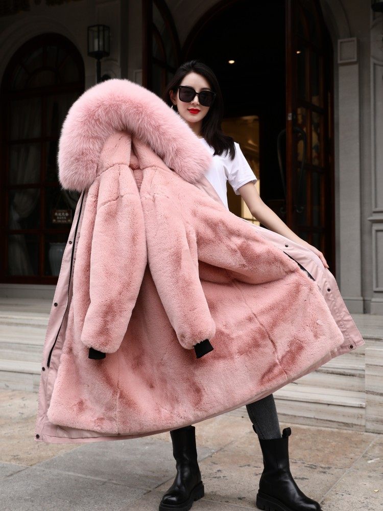 Park overcomes the new Otter Hair Hair Cover in Winter 2022 to remove medium - long fox fur collar coat