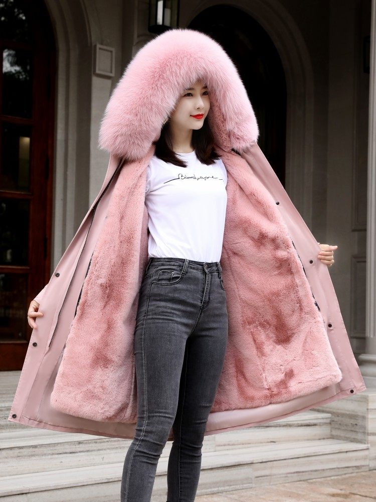 Anti-season halal villain overcoming female 2021 winter new Rex rabbit hair liner with long version detachable net red explosive fur fur