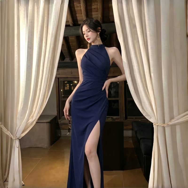 Instunning Light Luxury Style Halter Neck High Slit Dress for Women, New Summer Waist-Cinching Long Dress, Elegant Formal Dress Instunning Light Luxury Style Halter Neck High Slit Dress for Women, New Summer Waist-Cinching Long Dress, Elegant Formal Dress