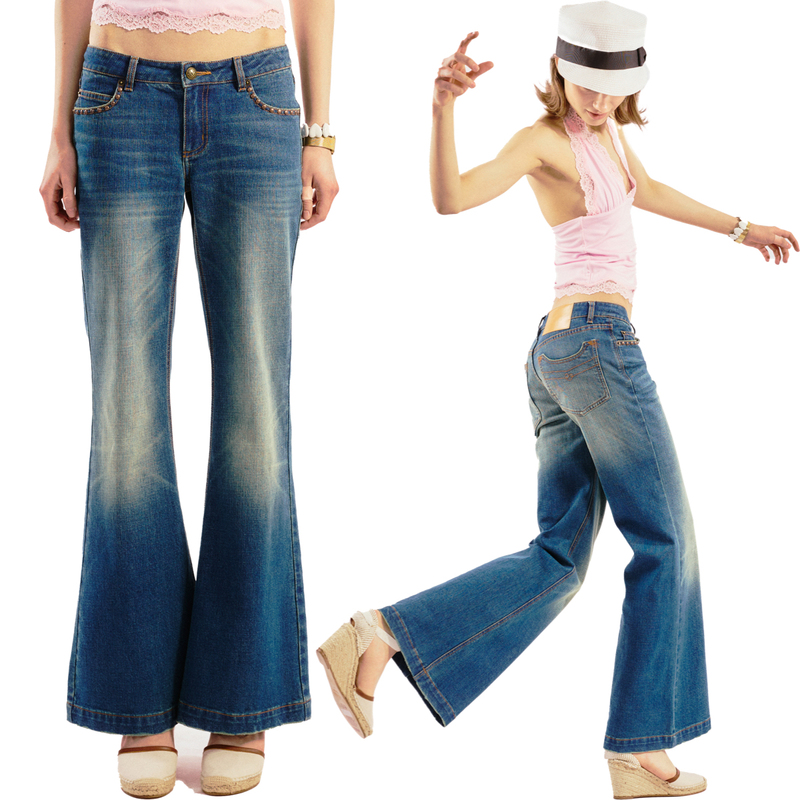 Aoanao Retro Washed Rivet-Decorated Flared Jeans｜Bottoms｜Blue