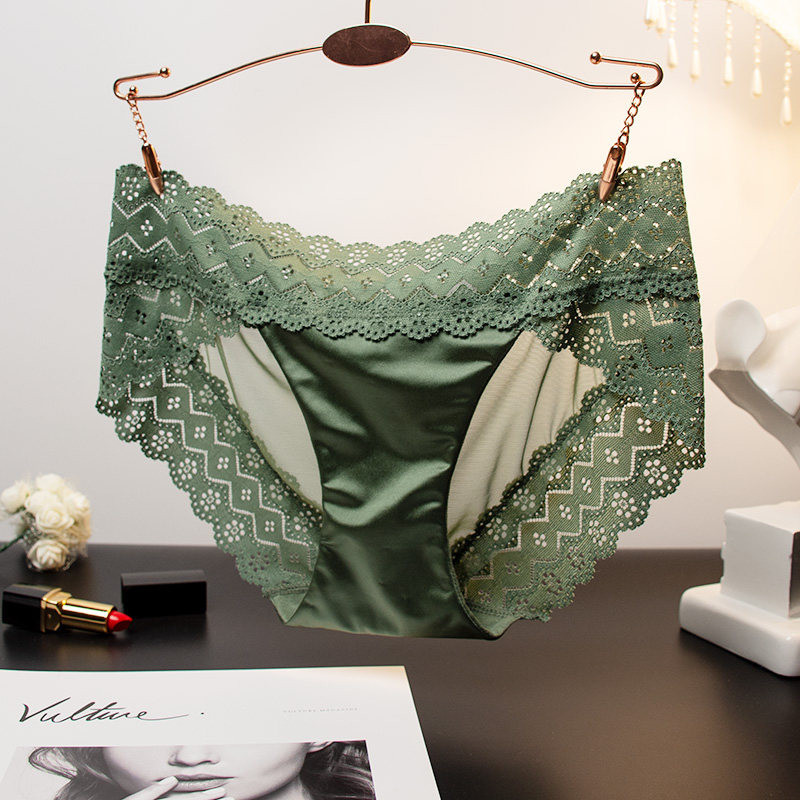 European and American underpants female summer satin silk slip lace sexy fashion hollowed-out and transparent temptation low waist triangular pants
