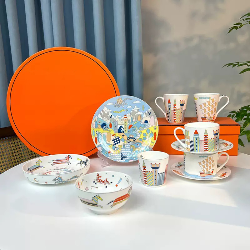H Brand Unicorn Single-Person Tableware Set Children's Day New Year Gift Bowl Plate Cup Bone China Coffee Cup Saucer Mug H Brand Unicorn Single-Person Tableware Set Children's Day New Year Gift Bowl Plate Cup Bone China Coffee Cup Saucer Mug