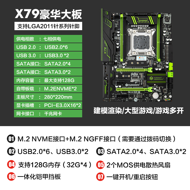 South China gold medal X79 luxury board X79-ZD3 fat board X79 Flame God of War motherboard 2011 needle national