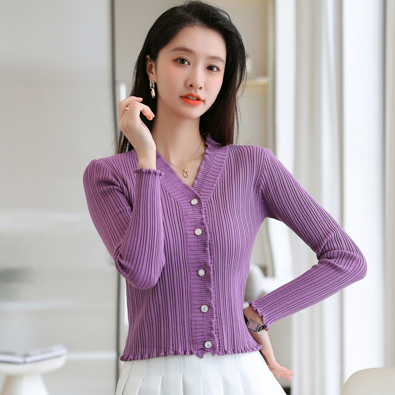 2022 early spring knit cardiovert woman long sleeves slim fit spring autumn 100 hitch short style jacket sweaters jacket women's foreign pie