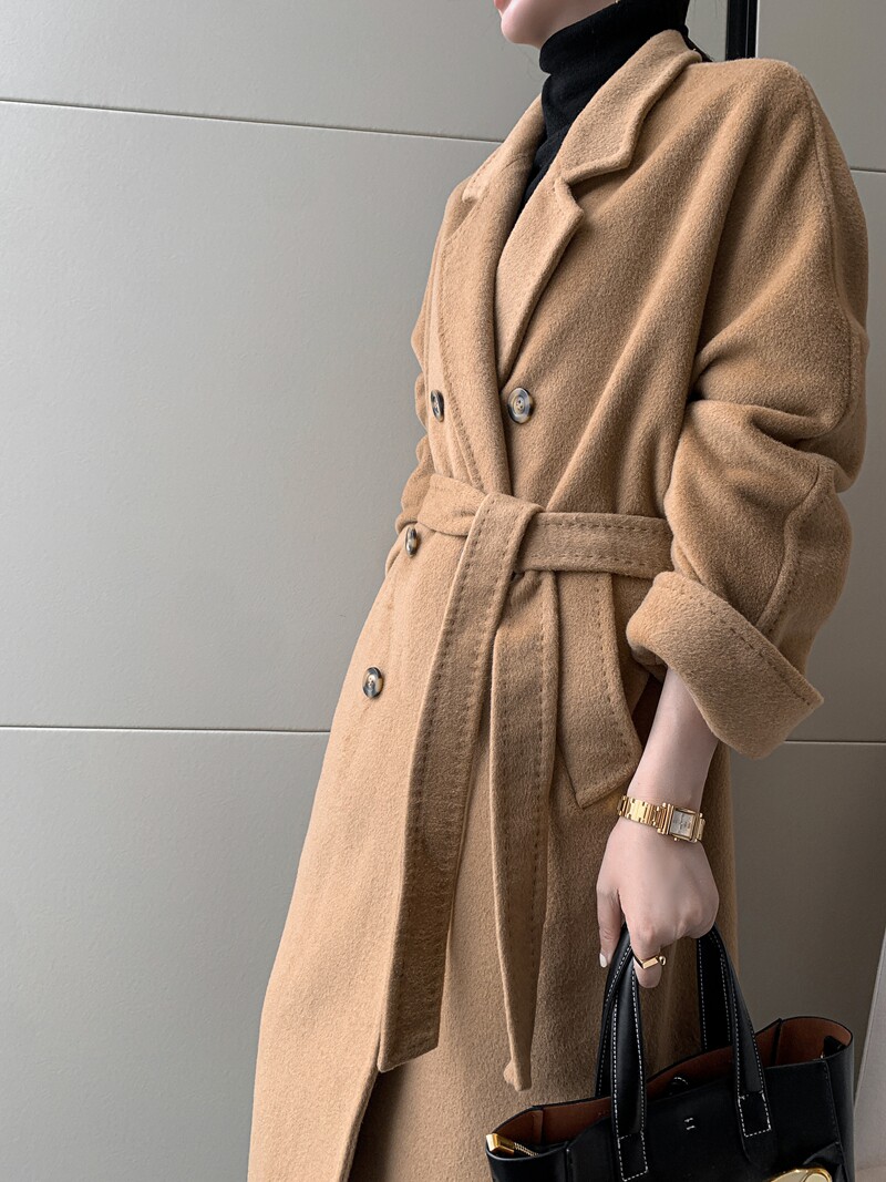 101801 High-end Classic Camel Wool Coat 2021 Winter Thickened Double-Row Buckle Bifacial Cashmere Dresses Woman