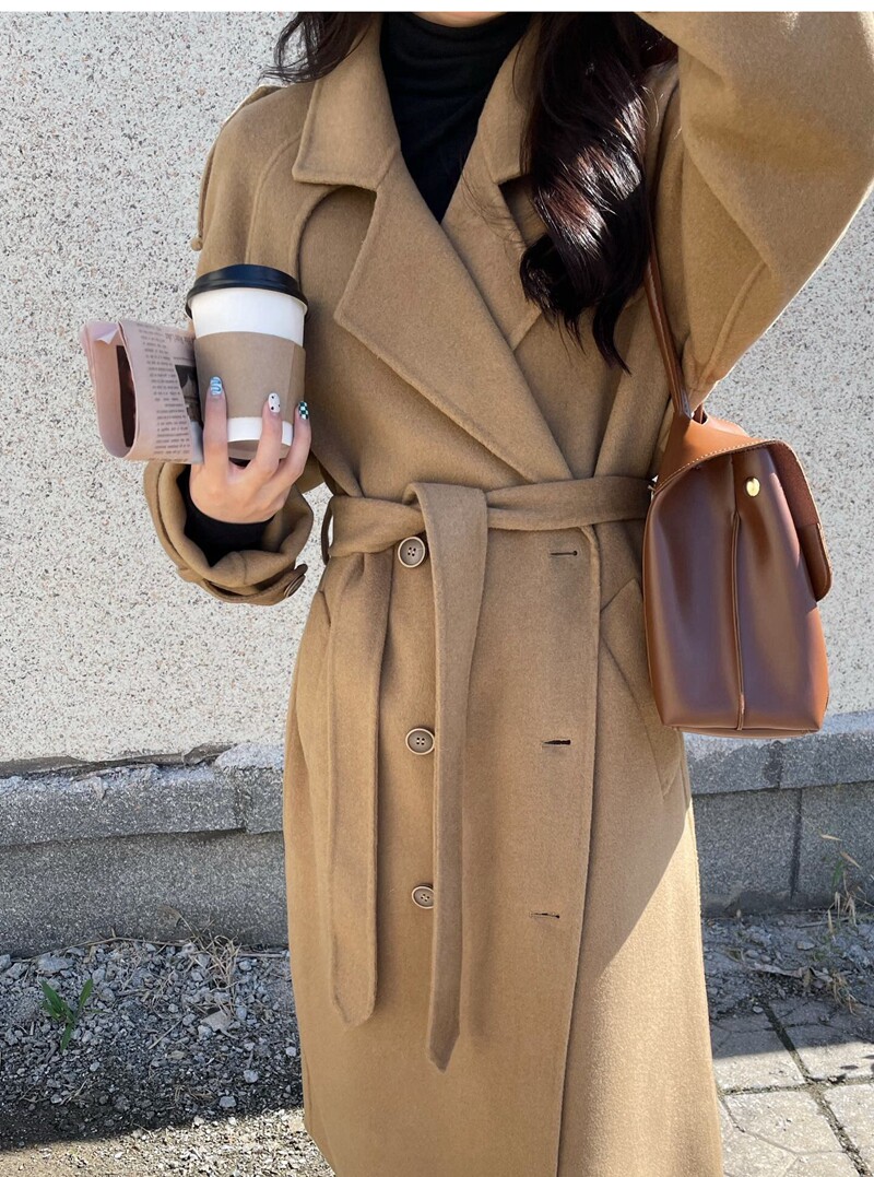Double face cashmere big coat woman medium long version 2021 new Korean version shoulder chapter loose double-row buttoned camel hair coat