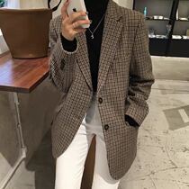 Recommended Korean ins Thousand Bird Grid Wool Tine Coat 2021 Spring New Vintage Plaid Coat Women