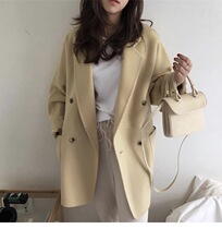 Autumn 2021 New Korean ins same double-sided cashmere coat female goose yellow short coat