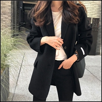 Double-sided cashmere coat women short 2021 autumn and winter New Korean version of lapel black slim small suit coat women