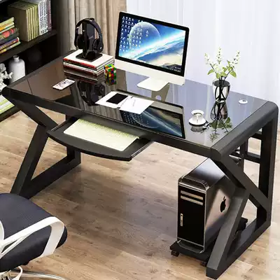 Computer desktop table tempered glass desk modern simple desk simple bedroom home stainless steel study table