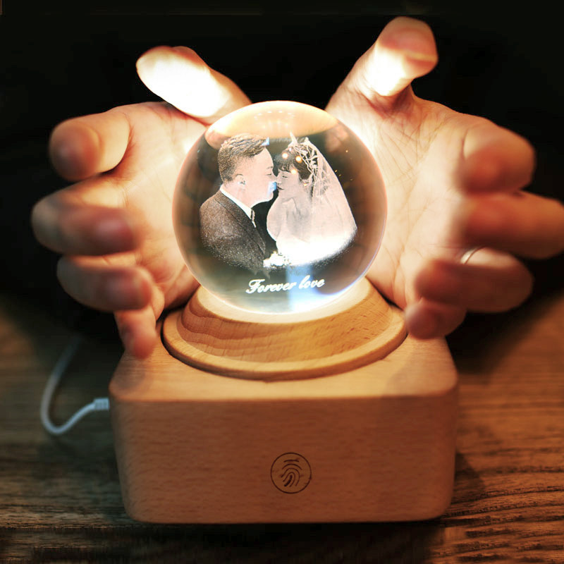 Crystal ball bluetooth speaker rotating photo custom girls birthday wedding anniversary gift Valentine's Day music box