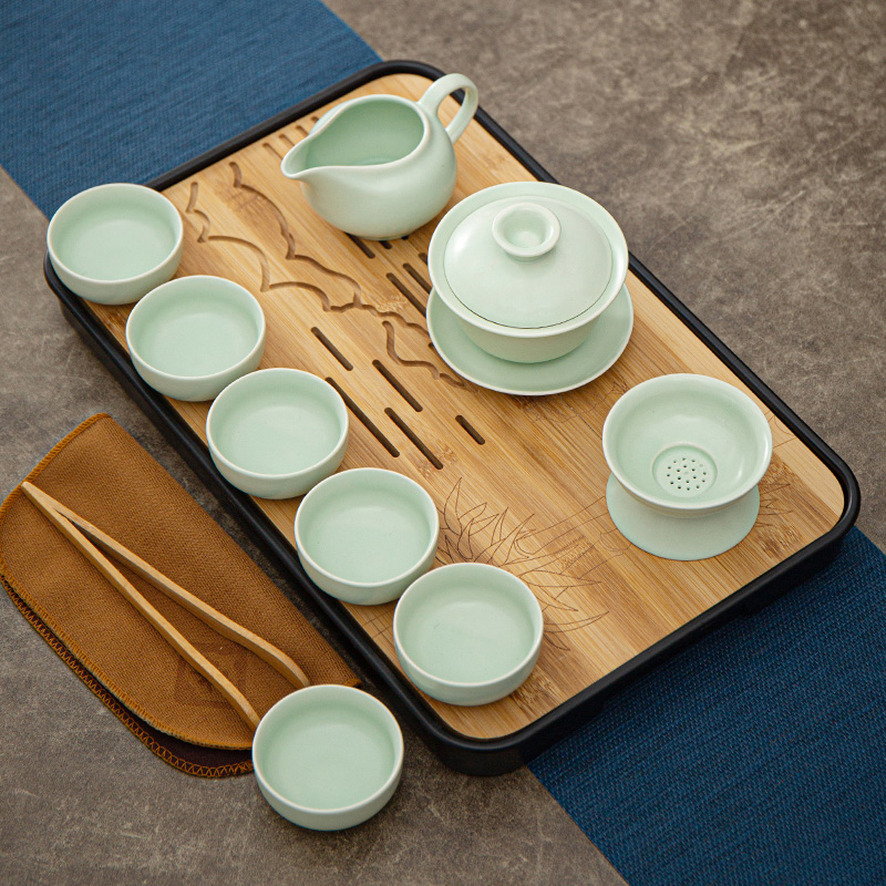 Bamboo small tea tray rectangular dry bubble tray size mini tray water storage type household tea tray tea set set