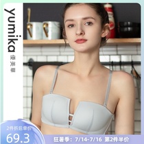 Strapless underwear women gather without rims small chest summer thin bra Light-colored glossy four-corner cup bra cover