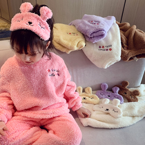Girl Sleepwear Autumn Winter Clothing Childrens Home Suit Double Face Suede Little Girl Two Sets Cute Fur Sleeping Clothes