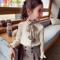 girls' autumn long sleeve children's shirt new foreign style little girl's bow love shirt