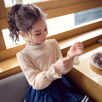 Girls base shirt Autumn new little girl long-sleeved T-shirt spring and autumn childrens foreign style Korean version solid color lace top