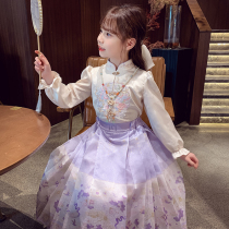 Girls horse noodle dress New Chinese style children Ming-made Han clothes Spring clothing 2024 new little girl ancient wind princess dress